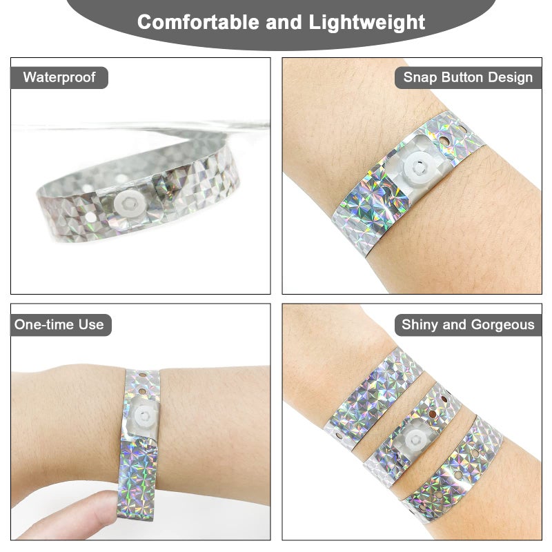 OUCHAN Holographic Plastic Party Wristbands Silver- 500 Pack Vinyl Wristbands for Events Club Music Meeting - Image 2